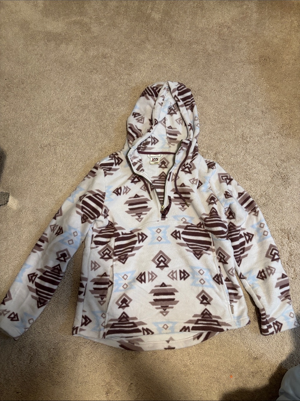 Avalanche Aztec Print Hooded Pullover Sweatshirt - White & Brown